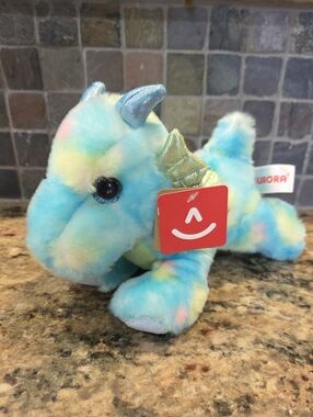 Dragon Plush Stuffed Animal Blue Sparkle Glitter Aurora Stuffed Toy 8" NWT New